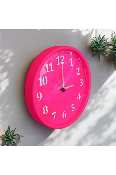 Bahat Phosphorescent Magenta Pink Wall Clock Curved Glass Diameter 28 cm
