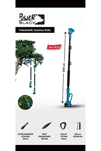 POWER BLACK 2 Metre Uzatmalı Teleskopik Sapı Testere Ve Budama Makinelerine Uyumlu