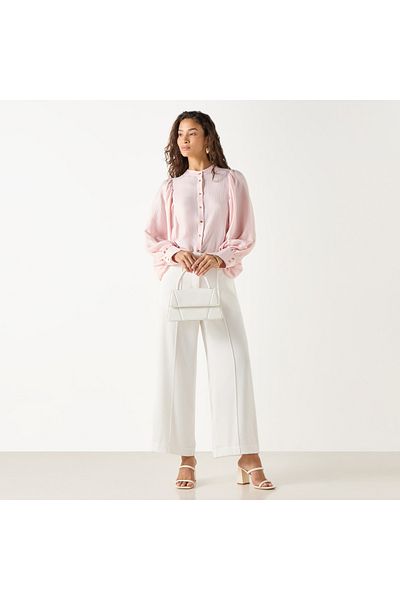 Iconic Textured Mandarin Collar Shirt With Long Sleeves