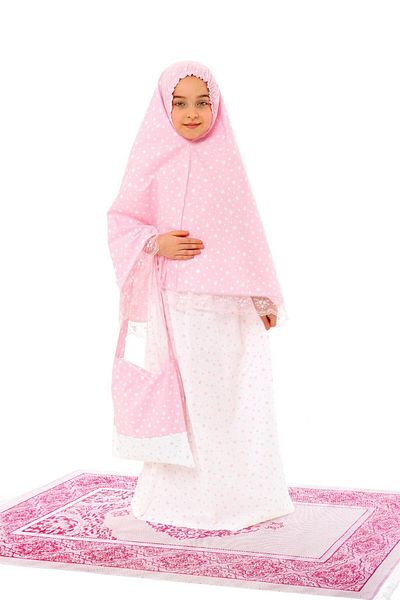 elanesa Girl's Prayer Dress Cotton 4 Piece Set Pink Printed
