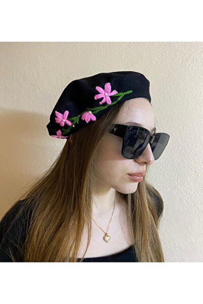 sema aksesuar هدية عيد الميلاد، قبعة رسام سوداء مصنوعة يدويًا من اللؤلؤ الورد...