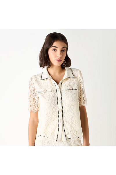 2Xtremz Laced Collared Top With Button Placket