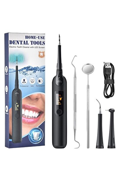 HOME-USE Siyah Şarjlı Titreşimli Diş Tartar Kazıyıcı Beyazlatma Led Göstergeli