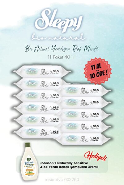 Sleepy Yenidoğan Islak Havlu 40'lı 11 Al 10 Öde ve Johnson Şampuan Hediye
