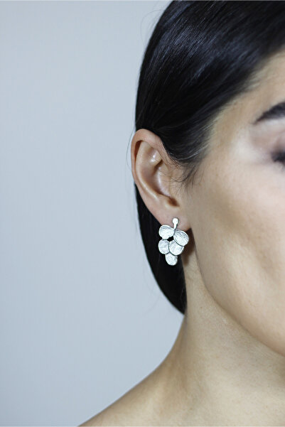 homet Doğal Yaprak Detaylı Gümüş Kaplama Küpe