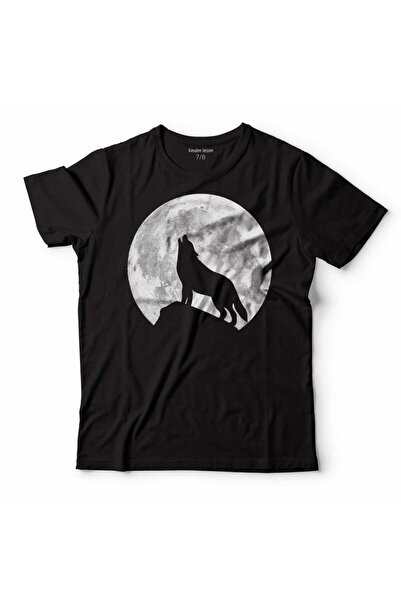 Kendim Seçtim تي شيرت Wolf Moon Gray Wolf Moon Howling Wolf Göktürk للأطفال