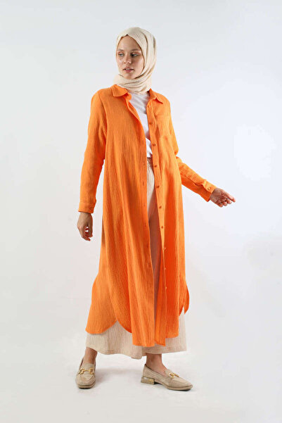 ZÜLAYS Uzun Muslin Gömlek Takım Oranj