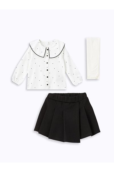 LC Waikiki LCW Baby - Ecru Print, Baba nyakörv, Hosszú ujjú Baby Girl 3 részes szett