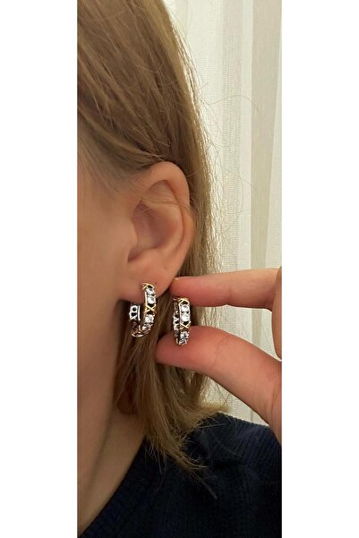 jewerlryword Çelik Gümüş Renk Zirkon Taşlı Xoxo Model Küpe