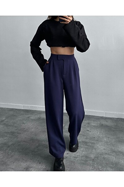 Zenistra Women's Navy Blue Velcro Closure Wide Leg Loose Lycra Adjustable Wai...