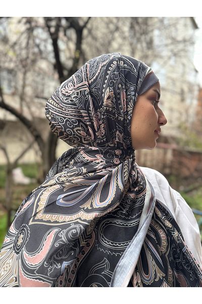 shalby Ethnic Patterned Hijab Soft Cotton Shawl - Gray-Baby
