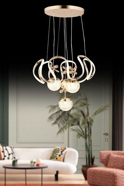 EY-EL TASARIM Gold Plated Modern Pendant Lamp - Maxi Bulk Stone Chandelier, 3 Colors