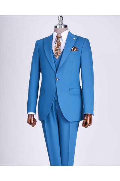 TerziAdemAltun Petrol Color Slim Fit Italian Style Jacket Vest and Trousers Set - T13497