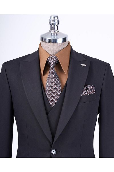 TerziAdemAltun Italian Style Jacket Vest Pants Suit Black T8614