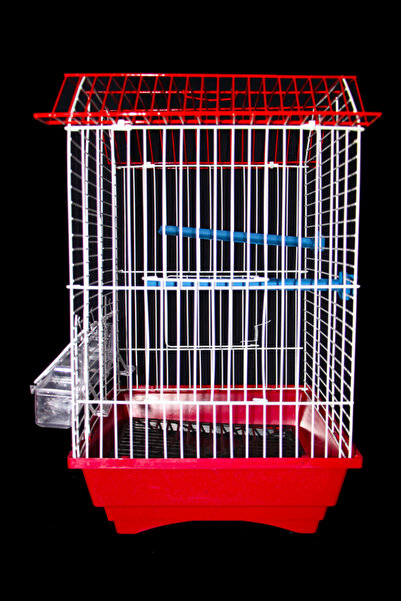 usmtekno Kuş Kafesi Muhabbet Kuşu Kafesi Papağan Kafesi 3 Kapılı Çekmeceli Akıllı Yemlik Kapılı Kırmızı