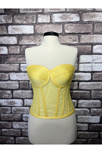 Metay Design Tül Transparan Korse & Büstiyer  Klasik Yaka - Sarı