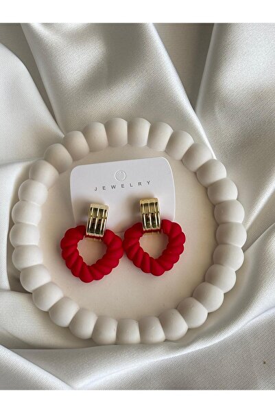 Melek Aksesuar Halat Figürlü  Kırmızı Renk Üçgen Küpe