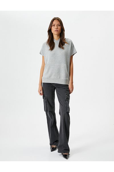 Koton Hooded Sweatshirt Short Sleeve Kangaroo Pocket Viscose