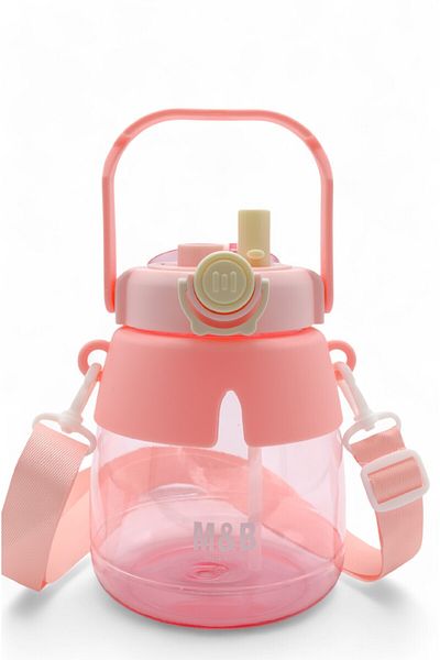 M&B WATER BOTTLE Cute Water Bottle with Rabbit Figure - Children's Water Bottle with Straw, Water Bottle with Neck Strap for School