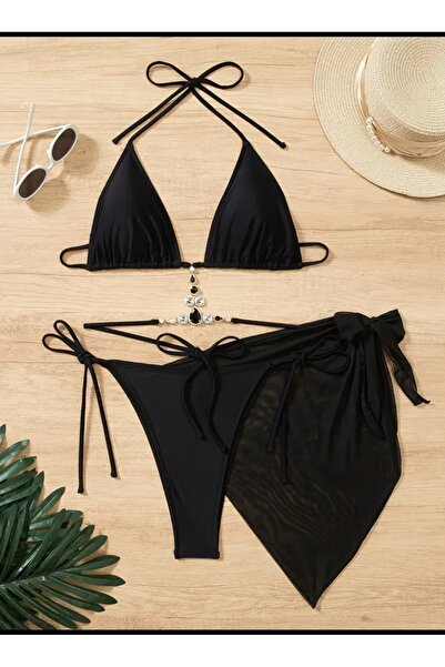 nuriçgiyim Hişilvan taşlı bikini pareo set