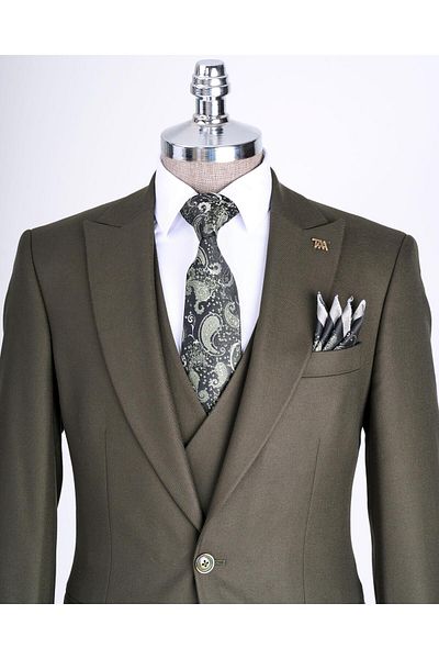 TerziAdemAltun Green Slim Fit Italian Style Jacket Vest and Pants Set - T13501