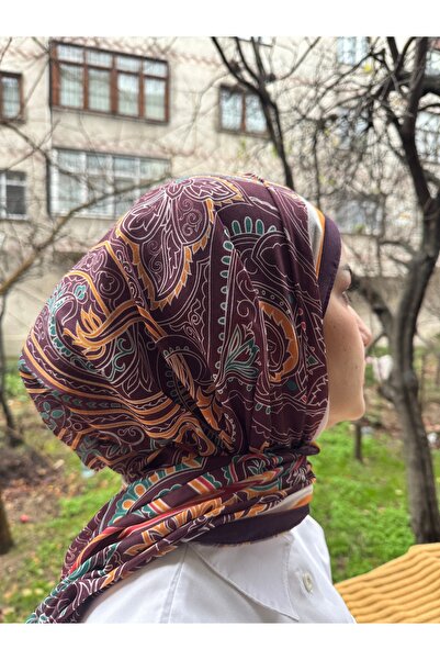 shalby شال حجاب قطني ناعم منقوش عرقيًا - أرجواني-برتقالي