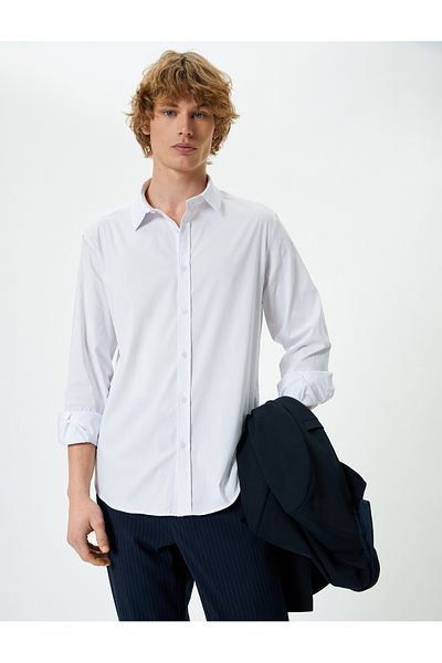 Koton Μακρυμάνικο Slim Fit πουκάμισο - Μισό Ιταλικό Γιακά, Κουμπωτό