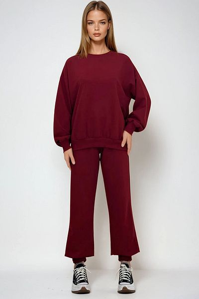 VAGGON Set de trening pentru damă roșu Claret - decolteu, talie și picioare elastice, două fire Prmx507-669-001
