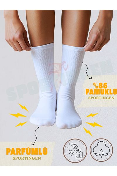Sportingen Κοτλέ λευκές κάλτσες τένις Unisex - 6 ζευγάρια, βαμβακερές, μέγεθος υποδοχής, κορυφαία ποιότητα