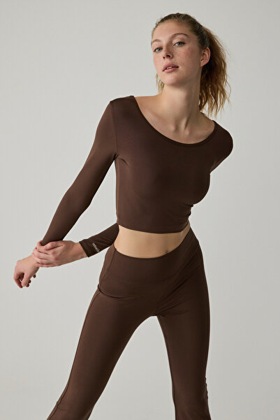 Urban Beat Дамско спортно облекло Marion Urban Beat с широка яка и дълъг ръкав, кафяво бюстие