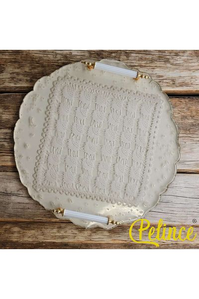 Home Epoxy Resin Lace Tray - Square Lace with Pearls - Diameter: 33 cm