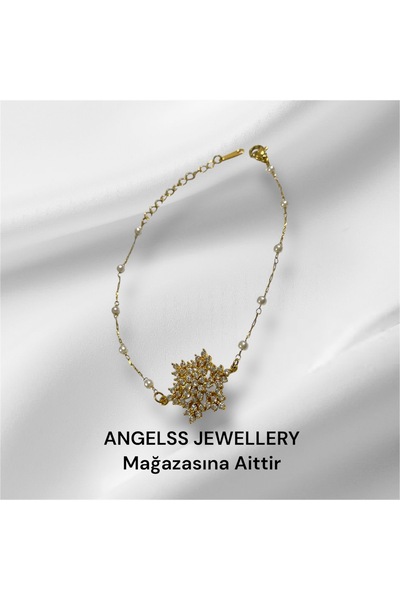 ANGELSS JEWELLERY سوار ذهبي - ندفة ثلجية دوارة من حجر الزركون واللؤلؤ