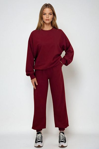 VAGGON Set de trening pentru damă roșu Claret - decolteu, talie și picioare elastice, două fire Prmx507-669-001