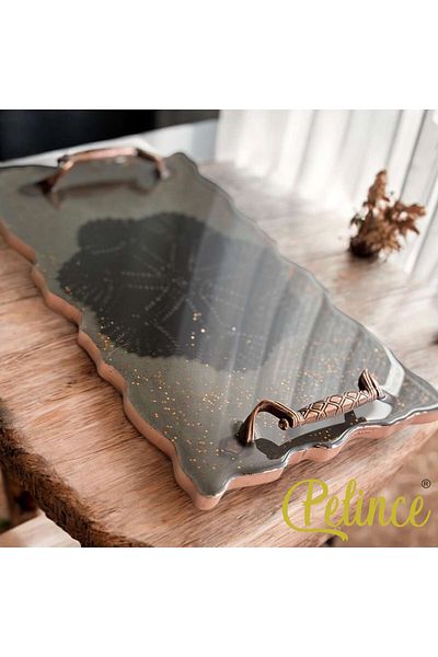 Home 18 cm Width - 29 cm Length Black Lace Glitter Epoxy Tray