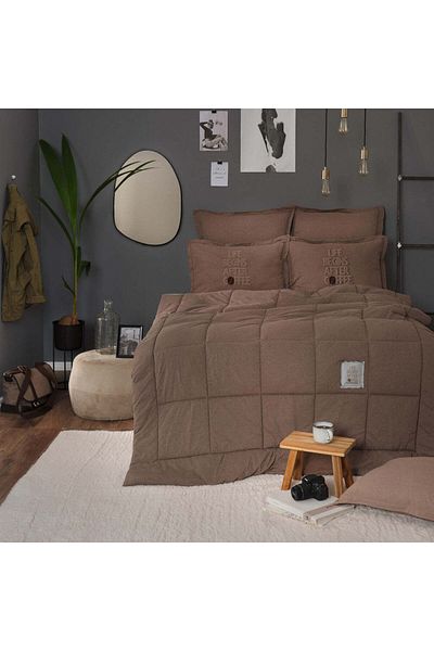 Karaca Motto Cotton Comfort, Quilt Set, Double, Brown