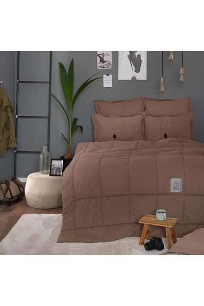 Karaca Motto Cotton Comfort, Quilt Set, Double, Brown