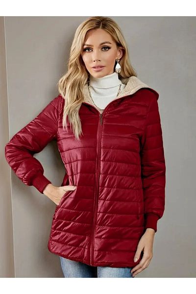 MRA Fashion Women's Long Sleeve Hooded Pocket Detailed Zippered Medium Length Coat