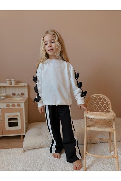 YİGİT BUTİK Yigit Boutique Bow Detailed Spanish Leg Girl's Bottom Top Set