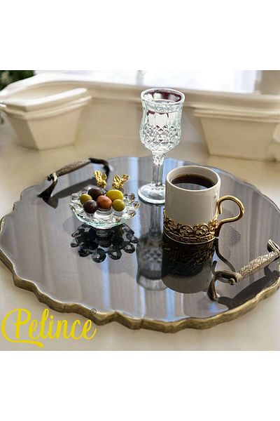 Home Epoxy Resin Lace Tray - Black Lace Gold Leaf - Diameter: 30 cm
