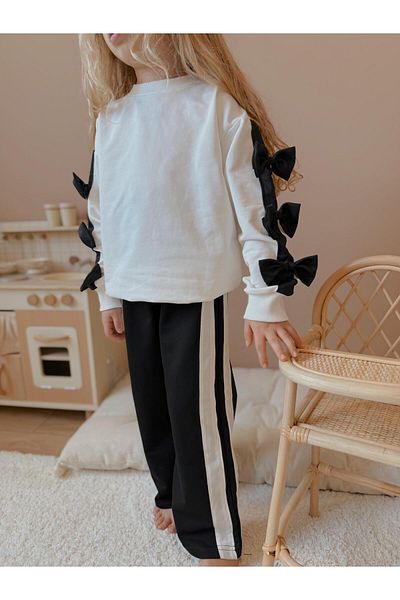 YİGİT BUTİK Yigit Boutique Bow Detailed Spanish Leg Girl's Bottom Top Set