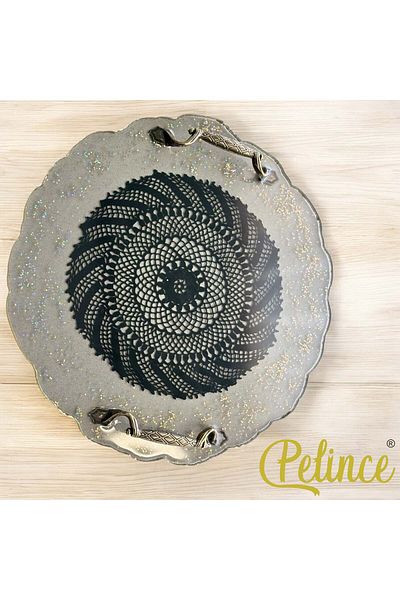 Home Epoxy Resin Lace Tray - Black Lace Glitter - Diameter:.30 cm