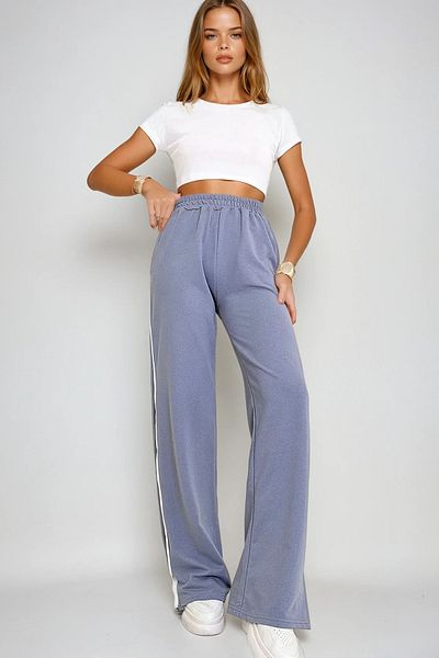VAGGON Gray Double Pocket Elastic Wide Leg Pants - Stripe Detailed Prmx12713
