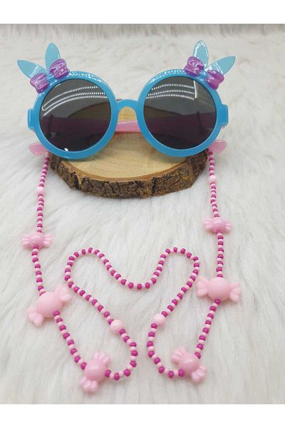 HAPPY HANDMADE Girl's Glasses with Chain Candy Figure - Bead Detailed Children's Strap Glasses