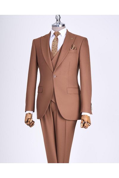 TerziAdemAltun Καφέ Slim Fit ιταλικό κοστούμι - σακάκι, γιλέκο, παντελόνι T13500
