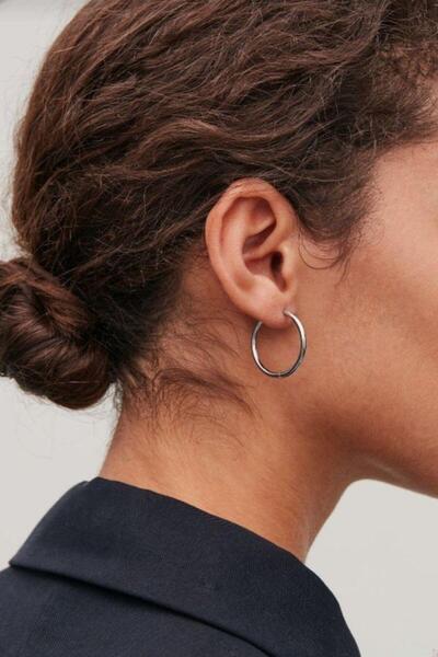 Sacce Scarves&Accessories Gümüş Renkli Düz Çelik Halka Küpe 18 mm