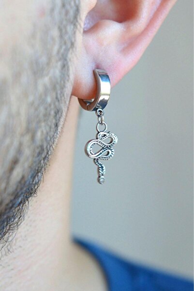 Sacce Scarves&Accessories Men's Silver Colored Snake Steel Hoop Earrings
