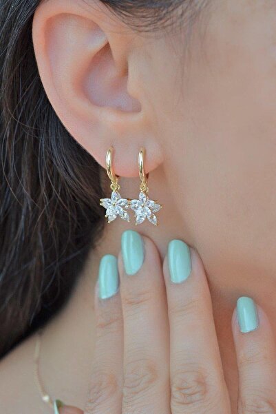 Sacce Scarves&Accessories Altın Renkli Çiçek Sallantılı Şakira Küpe