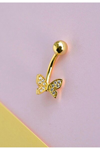 Sacce Scarves&Accessories Çelik Kelebek Figürlü Minimal Göbek Piercing Gold