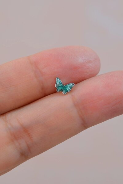Sacce Scarves&Accessories Gümüş Renk Çelik Yeşil Kelebek Helix Piercing Kıkır...
