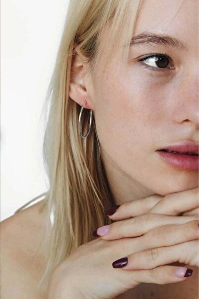 Sacce Scarves&Accessories 36 mm Gri Renk Düz İnce Halka Küpe